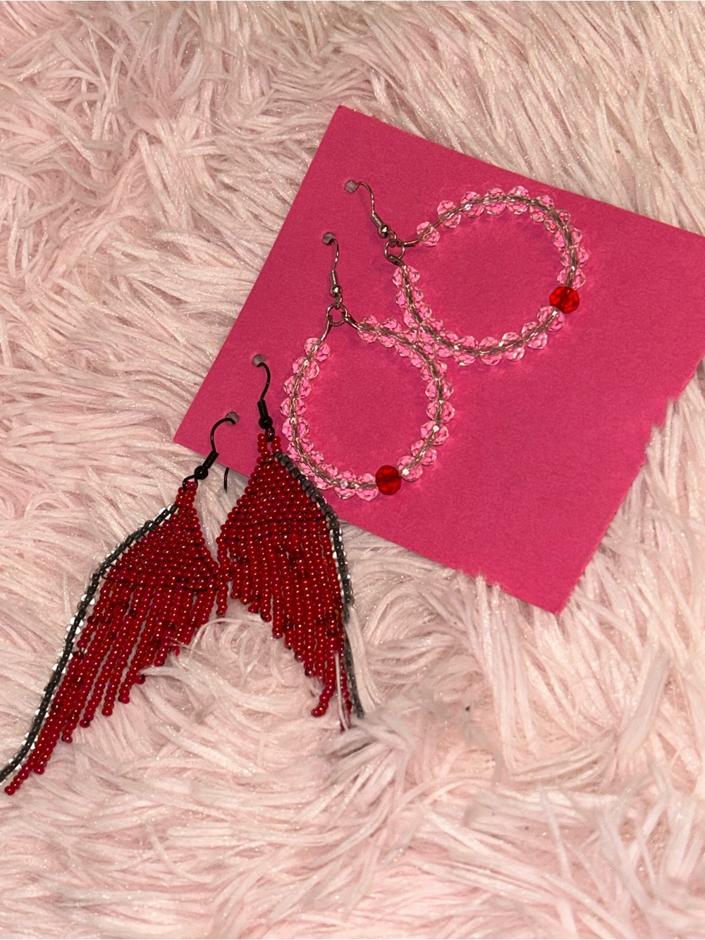 Crystal Hoop Earrings with Red Bead Accent set